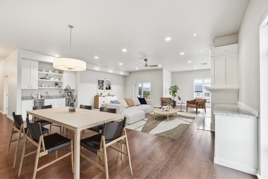 Open living space view of a floor plan at The Felix at Our Heroes Place Vancouver, WA, apartments