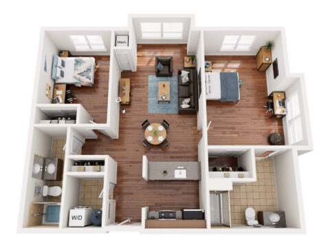 Felix Towers 2 Bed 2 Bath Classic Floor Plan